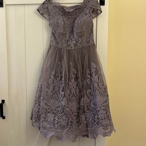 Pretty size 12 fit and flare, lace and tulle, occasion dress, lavender